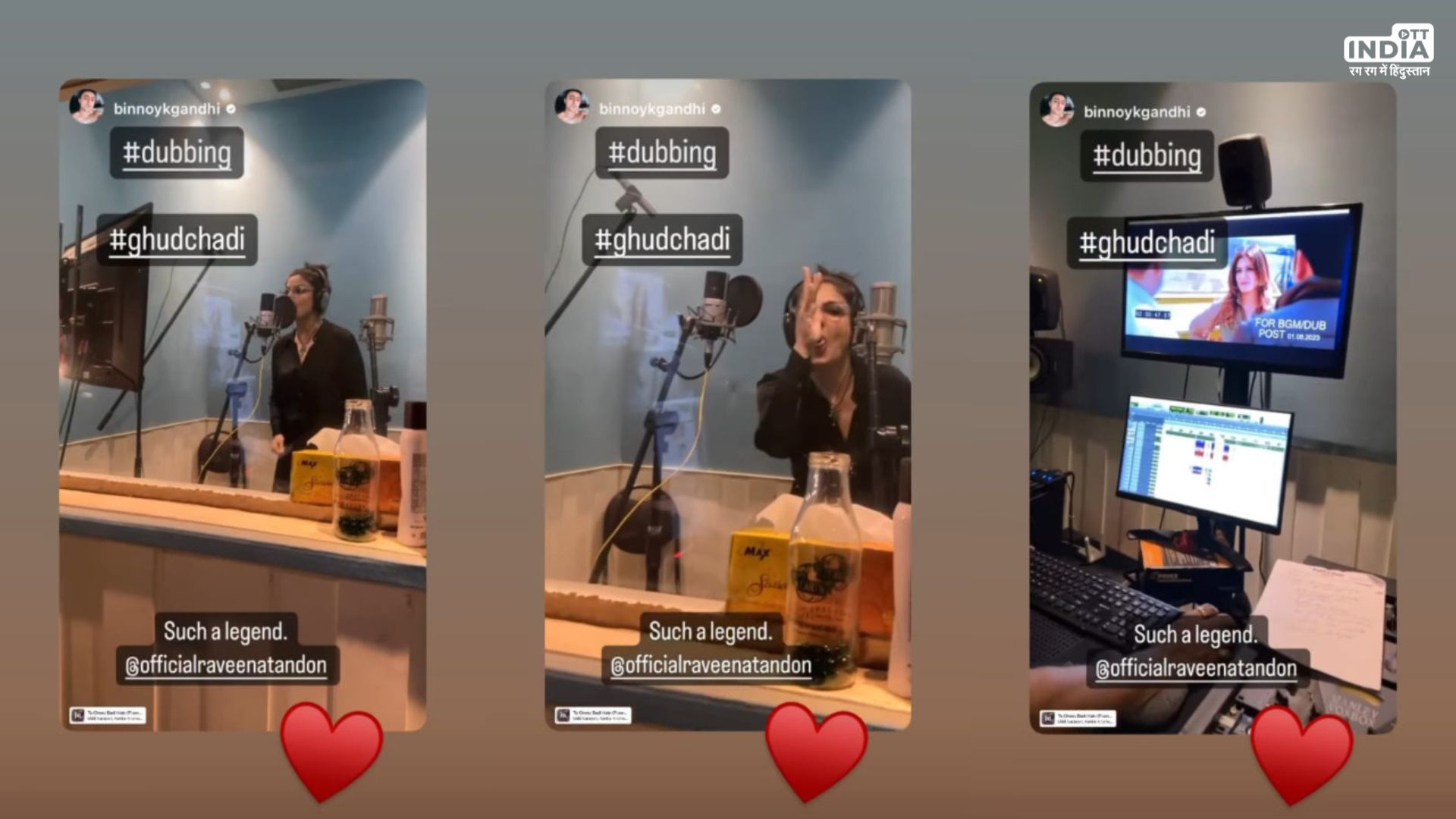 Raveena Tandon shares a glimpse from Ghudchadi dubbing session