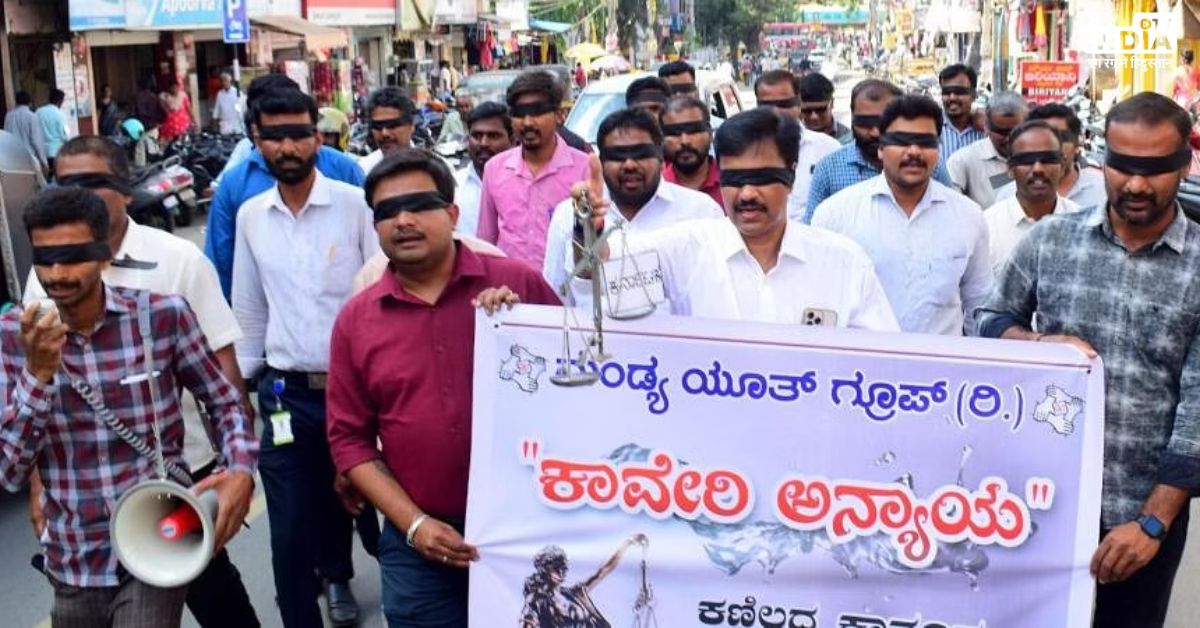 People protesting over the release of cauvery river