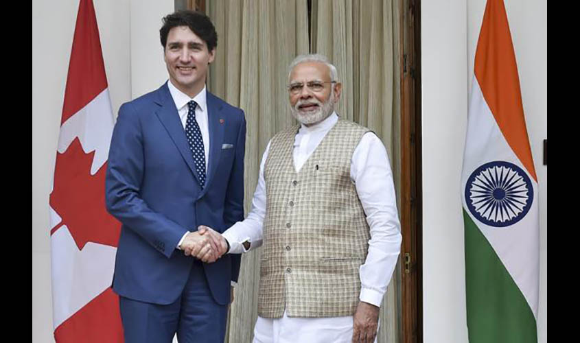 Canada's Prime Minister Justin Trudeau  and India's Prime Minister Narendra Modi