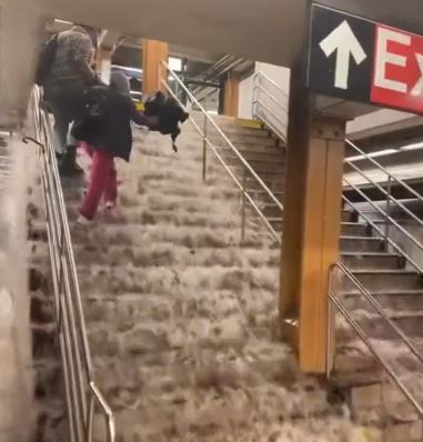 Rain water cascading down the stairs