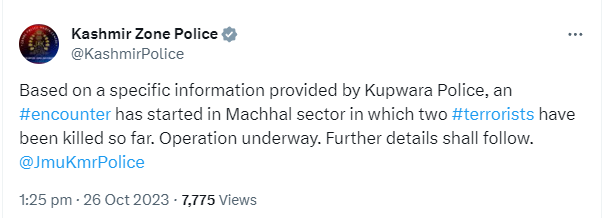 Tweet by Kashmir Zone Police