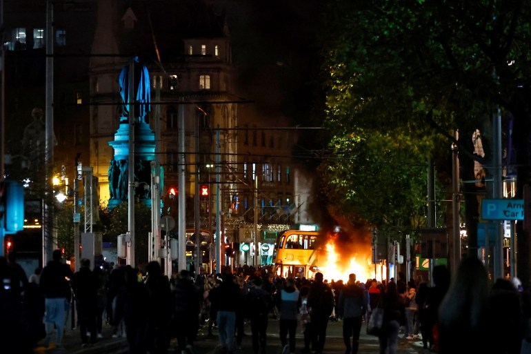 Dublin Riots: bus torched during the riot