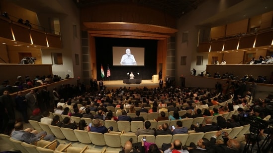Modi during his speech to the Indian diaspora at the Ronald Reagan Center.