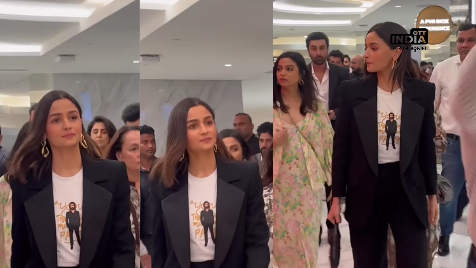 Alia Bhatt rocks customize T-shirt featuring Ranbir Kapoors character at Animal screening; WATCH