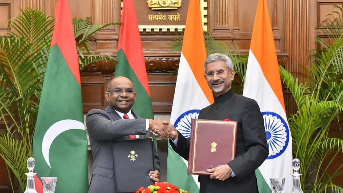 Former Foreign Minister of Maldives Abdulla Shahid with Minister of External Affairs of India, S. Jaishankar 