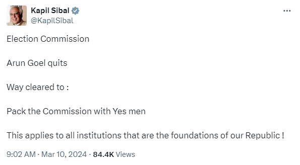 Kapil Sibal on Arun Goel 