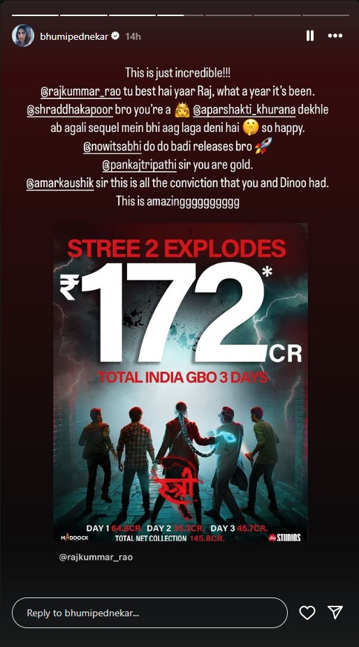 Screengrab of Bhumi Pednekar's Instagram Story