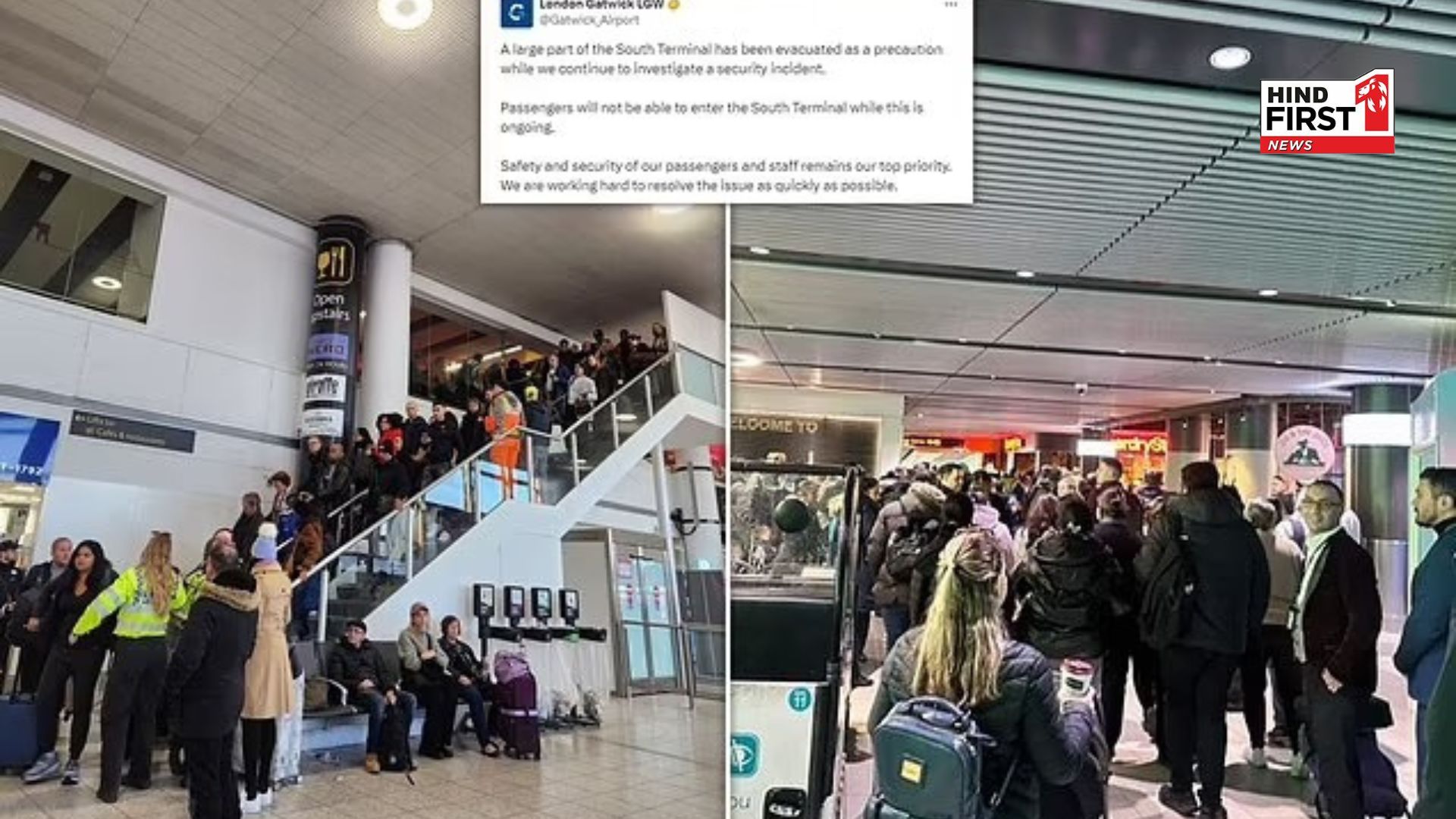Londons Gatwick Airport, South Terminal evacuated for security, panic in travelers  