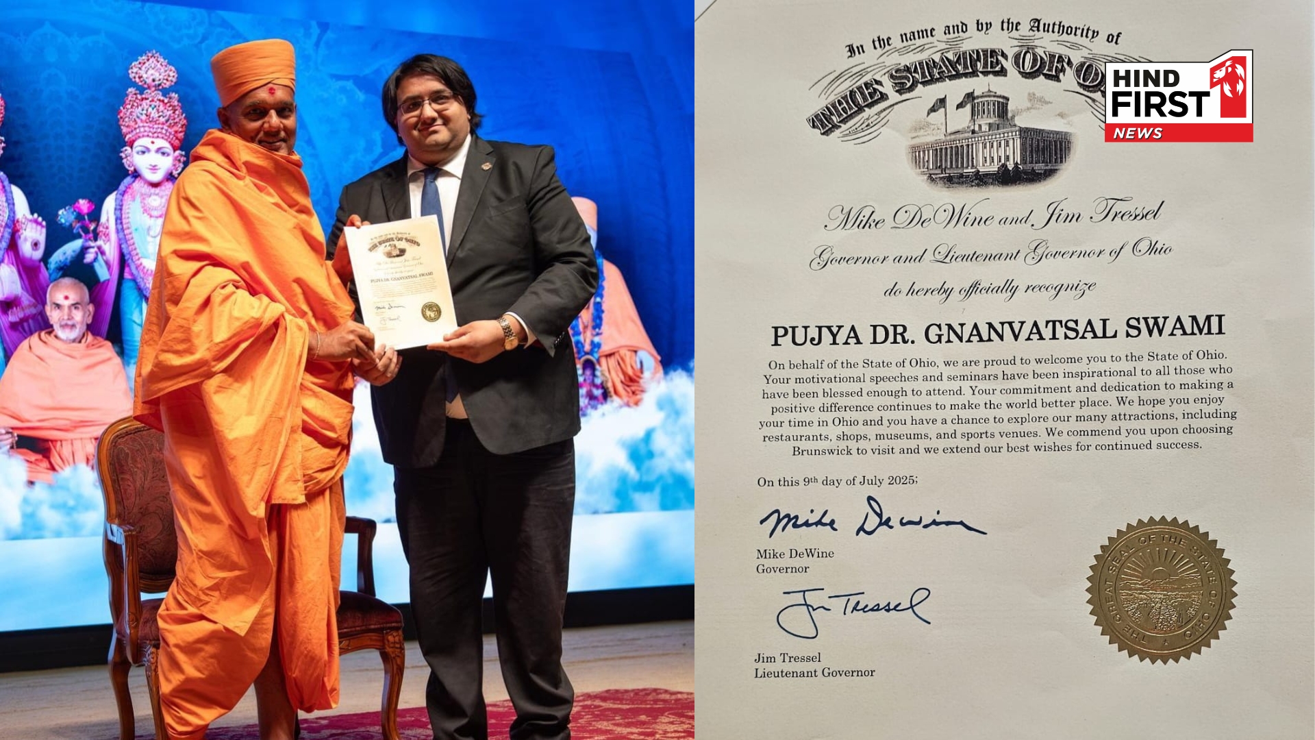 BAPS Saint Dr. Gyanvatsaldas Swami Honored by Ohio Governor for Global Impact