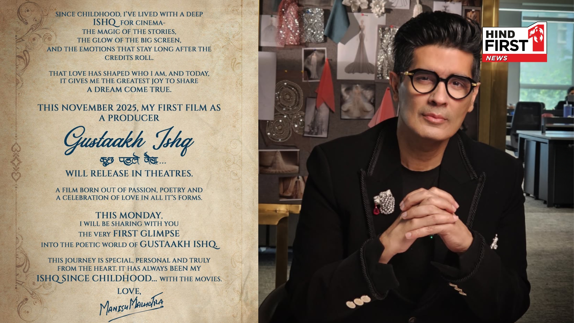 Fashion Icon Manish Malhotra Debuts as Film Producer with Gustaakh Ishq