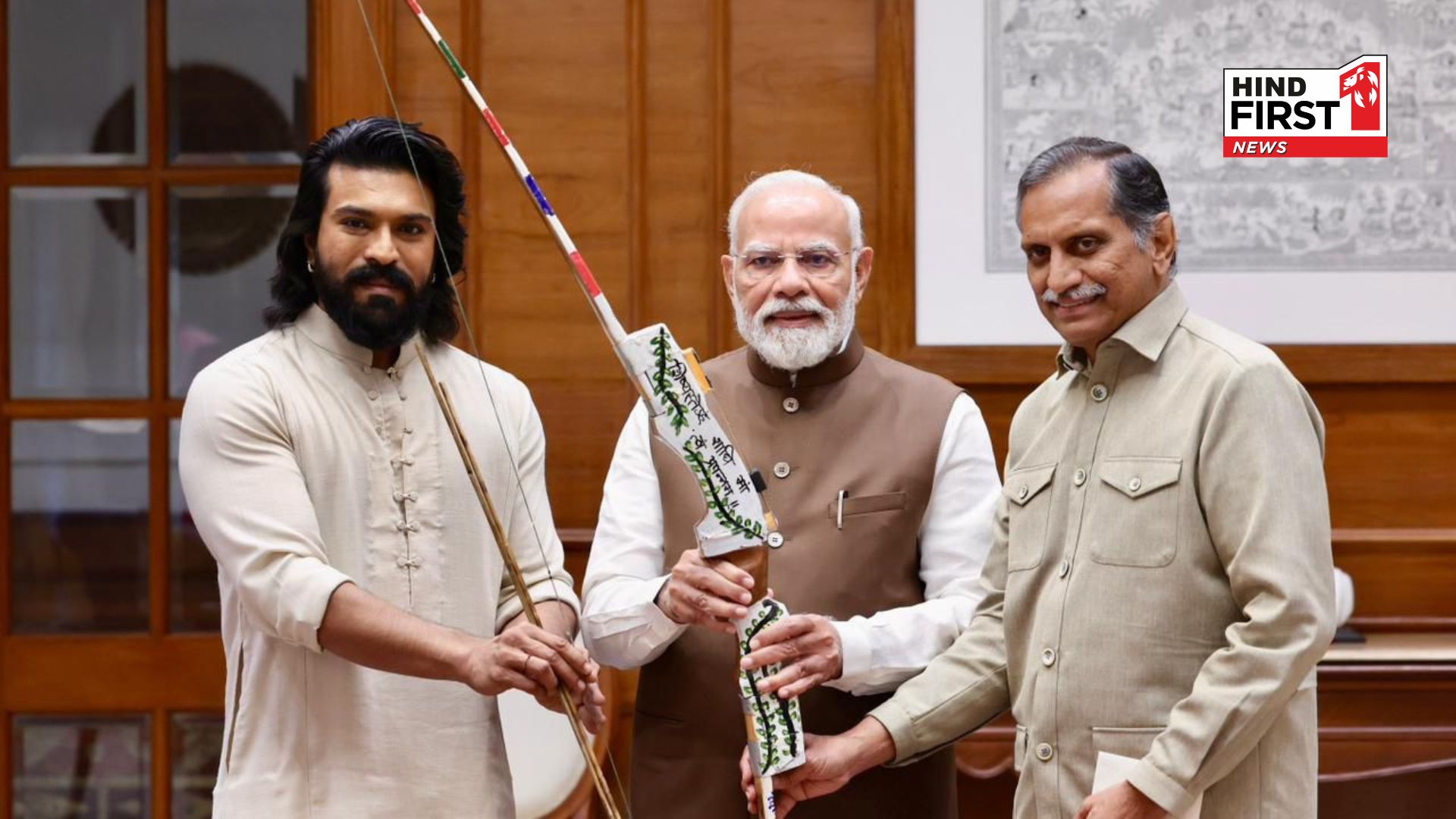 Ram Charan, Anil Kamineni, &  Archery Premier League Delegation present PM Modi; with Symbolic Bow Marking APL’s Success