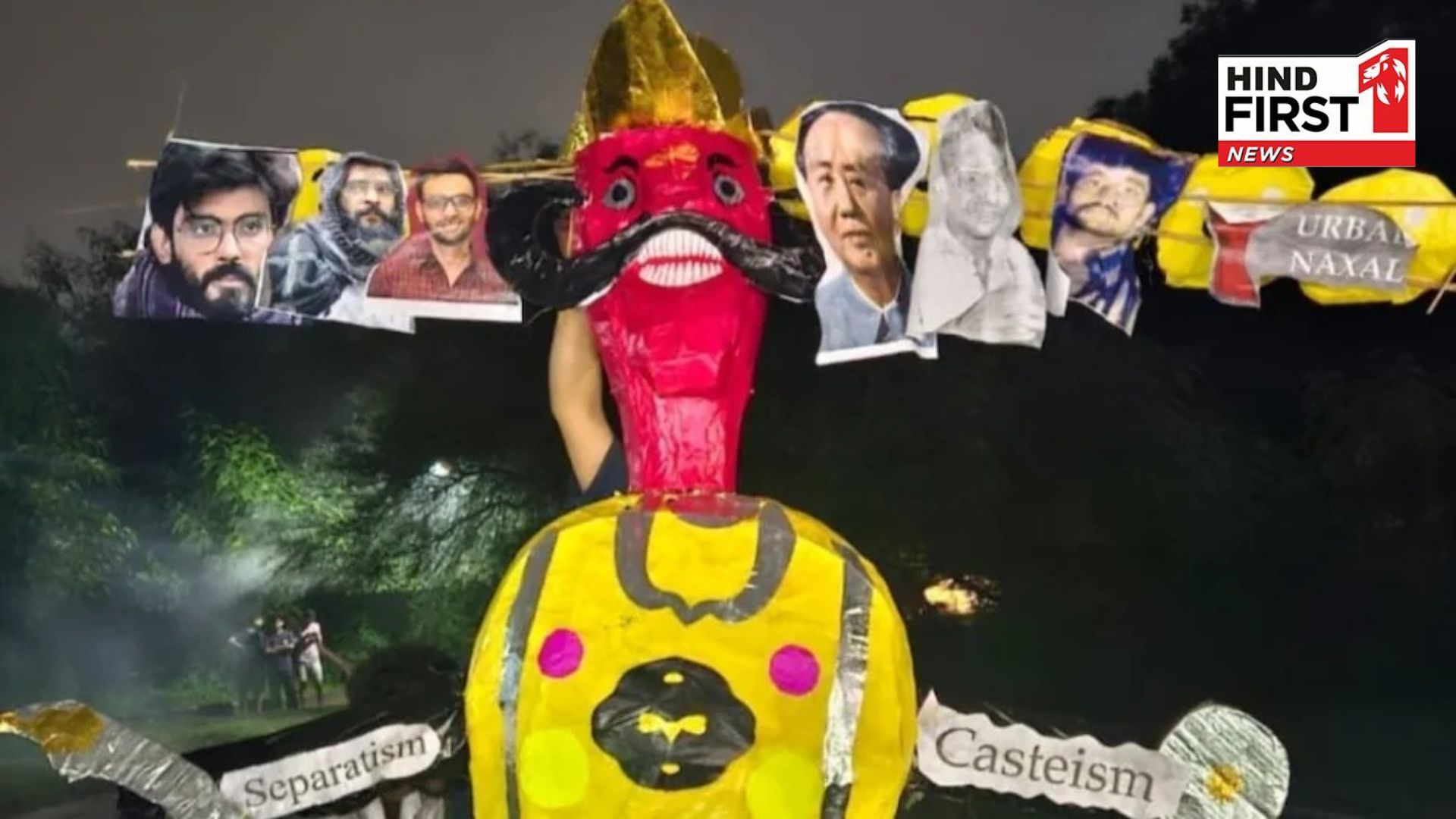 Shoes thrown during Ravana Dahan at JNU, uproar over photos of Umar and Sharjeel on effigy